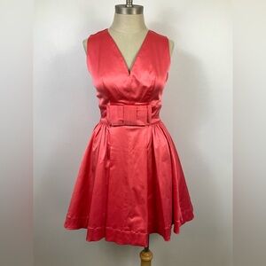 CANDICE GWINN Women's Elegant Coral Satin Sleeveless Dress V Neck A-Line, sz 4